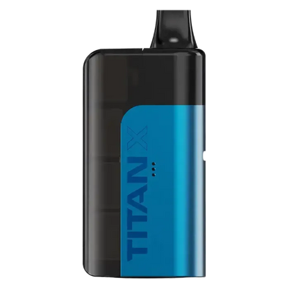 Titan X Prefilled Pod Kit in Blue Raspberry flavor, a sleek and easy-to-use disposable vape, prefilled with smooth nicotine salt e-liquid for a satisfying and convenient vaping experience.