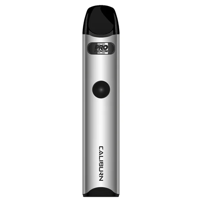 Uwell Caliburn A3 Pod Kit in Silver – sleek and minimalist pod vape with a matte black finish.