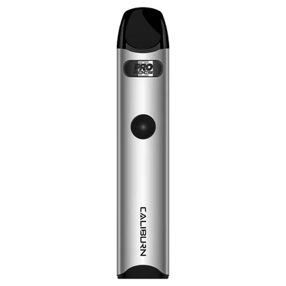 Uwell Caliburn A3 Pod Kit in Silver – sleek and minimalist pod vape with a matte black finish.