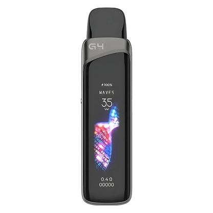 Uwell Caliburn G4 Pro Pod Kit in Iron Gray – advanced pod system with 1000mAh built-in battery, 2ml refillable pods, OLED display, and airflow control for MTL and RDTL vaping.