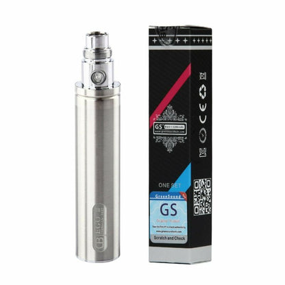 Dual pack of GS eGo II 2200mAh or GS eGo III 3200mAh vape batteries in Silver, offering long-lasting power for vaping.
