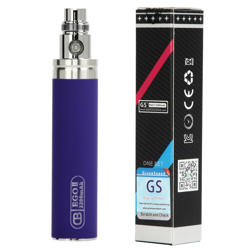Dual pack mega kit with GS eGo 2200mAh or 3200mAh batteries in Purple, including atomizer and USB charger for extended vaping performance.