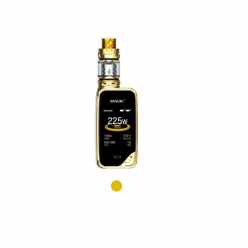 Smok X Priv kit 225W with TFV12 Prince tank in Prism Gold, combining high power and stylish design for advanced vaping.