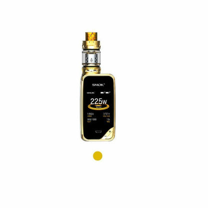 Smok X Priv kit 225W with TFV12 Prince tank in Prism Gold, combining high power and stylish design for advanced vaping.