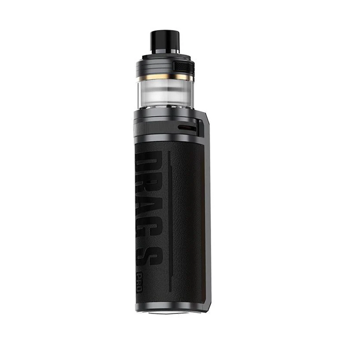 VooPoo Drag S Pro Pod Vape Kit in Classic Black – high-performance vape device with a bold leather finish, advanced GENE.FAN 3.0 chipset, and adjustable airflow control.