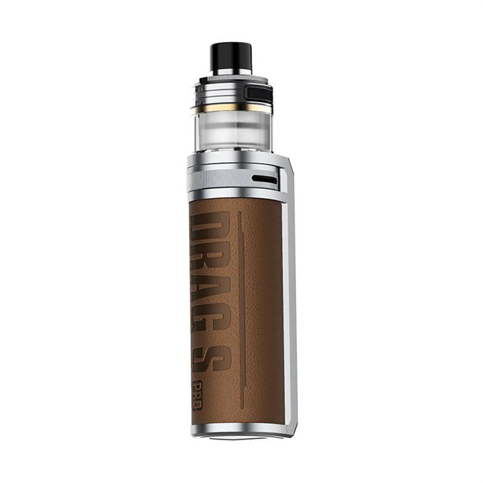 VooPoo Drag S Pro Pod Vape Kit in Sahara Brown – high-performance vape device with a bold leather finish, advanced GENE.FAN 3.0 chipset, and adjustable airflow control.